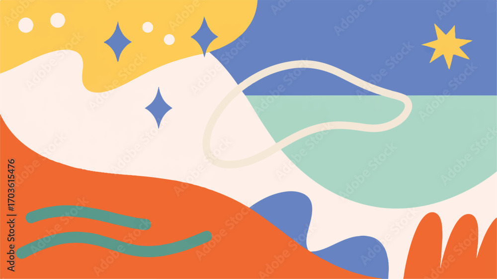 Poster vector art of abstract colorful shapes and patterns with a whimsical feel
