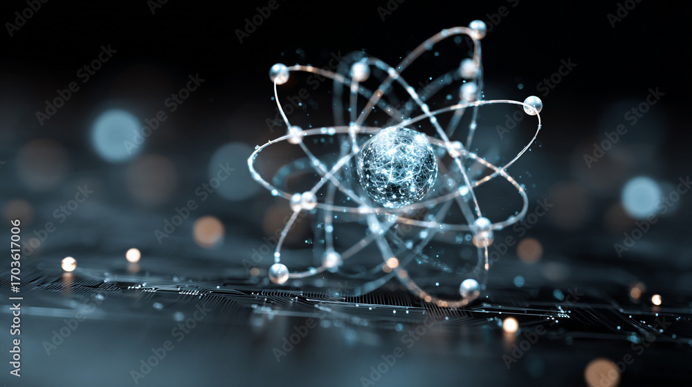Aufkleber atom model digital art science technology futuristic design