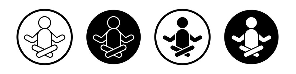 Yoga posture icon collection in black and white filled and outlined style for web.