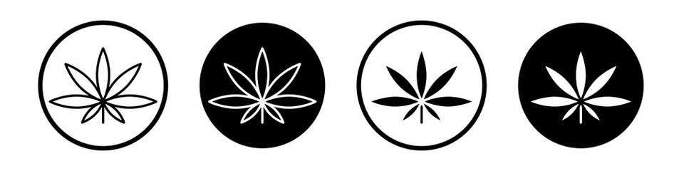 Weed icon collection in black and white filled and outlined style for web.