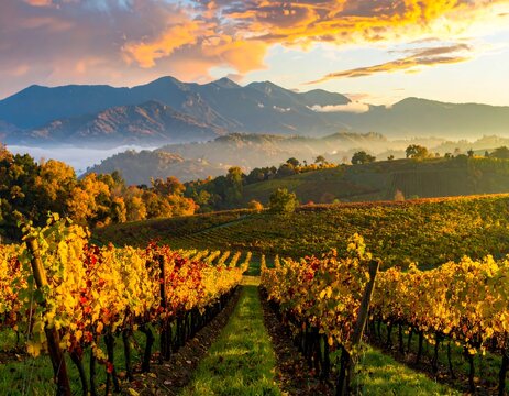 Autumn vineyard landscape at sunrise - Powered by Adobe