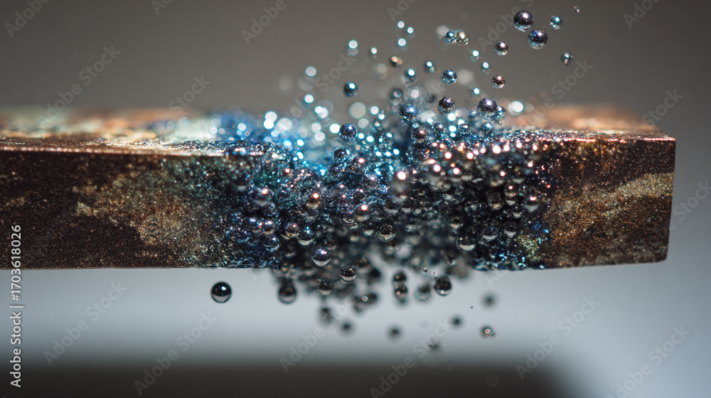 Poster metal spheres erupting from a rusty surface a mesmerizing close up