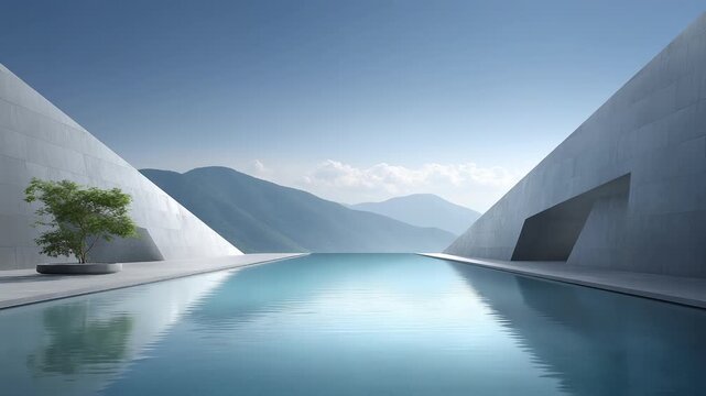 Minimalist Architecture Water Feature Mountain View Harmony