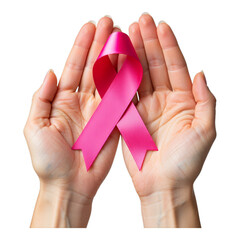 Pink Ribbon Heart Cutout on Transparent Background, Glossy Awareness Graphic for Web Design