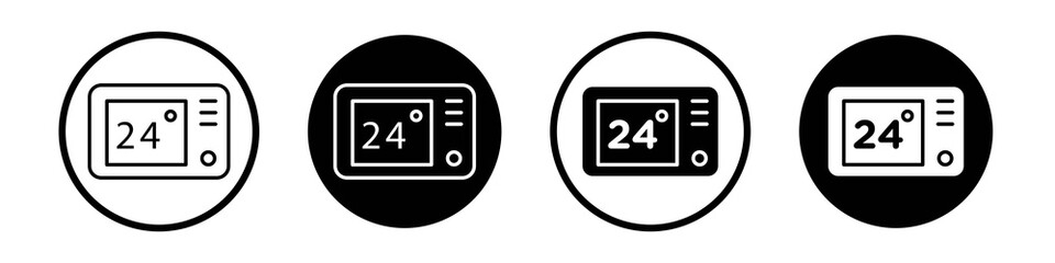 Thermostat icon collection in black and white filled and outlined style for web.