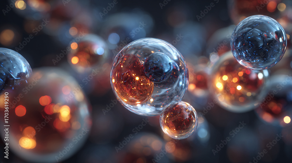 Aufkleber glowing translucent spheres float in dark space creating an abstract design