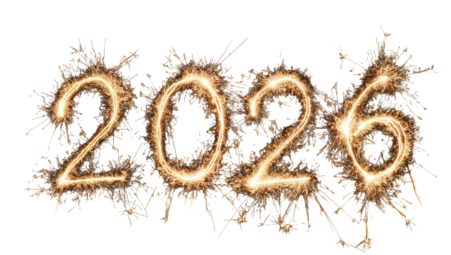 Sparkling fireworks display spelling out 2026