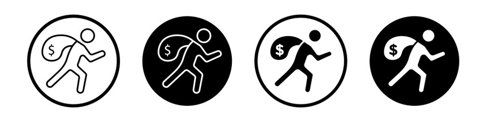 Robbery icon collection in black and white filled and outlined style for web.