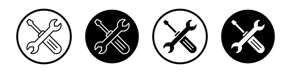 Repair tools icon collection in black and white filled and outlined style for web.