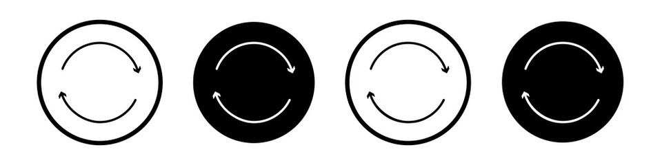 Refresh icon collection in black and white filled and outlined style for web.