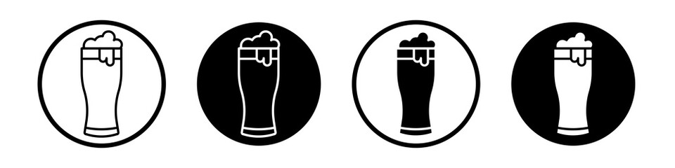 Pint of beer icon collection in black and white filled and outlined style for web.