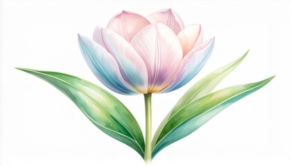 Obraz premium Watercolor Painting of Light Pink and Blue Tulip on White Background