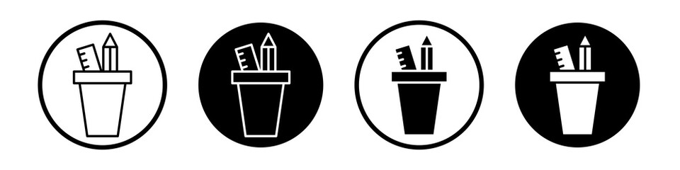 Pencil box icon collection in black and white filled and outlined style for web.