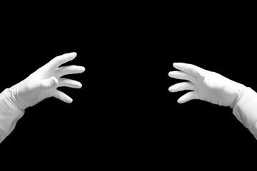 Two white gloved hands reaching out against a black background (1)