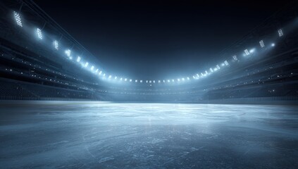 Empty ice hockey arena at night