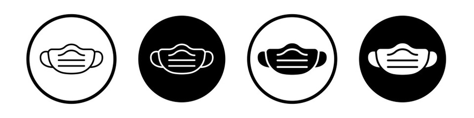 Medical mask icon collection in black and white filled and outlined style for web.