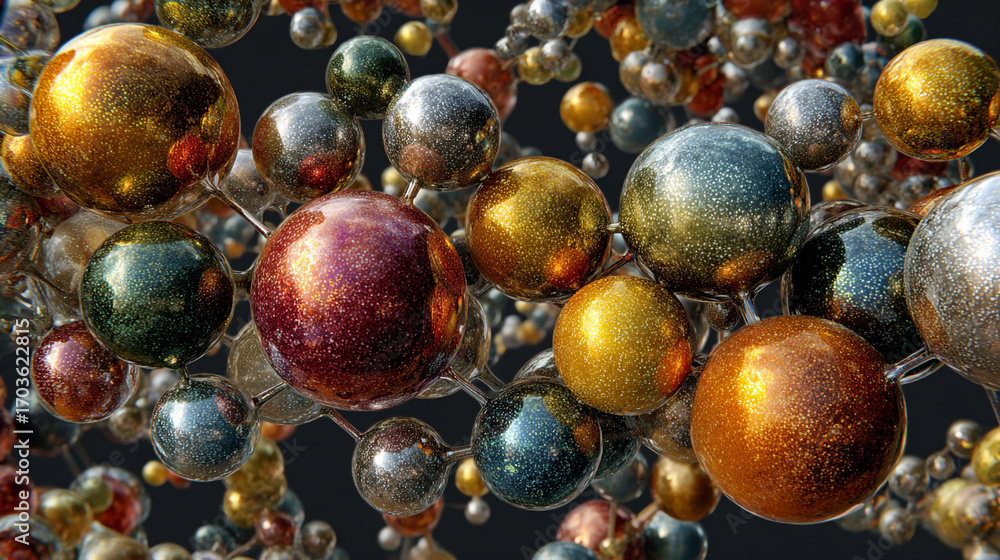 Aufkleber sparkling spheres connected in a complex network a colorful abstract design