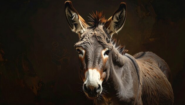 A Portrait of a Donkey with a Focused Gaze Against a Textured Backdrop