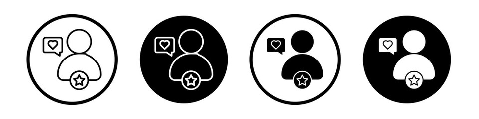 Influencer icon collection in black and white filled and outlined style for web.