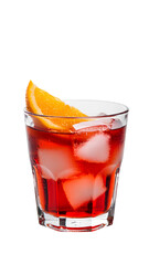 A Negroni in an old-fashioned glass with ice