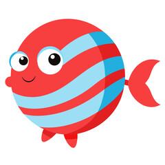 Cheerful Cartoon Fish with Red and Blue Stripes a Whimsical Sea Creature Illustration