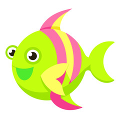 Adorable cartoon fish with bright colors and a cheerful expression swimming happily on a white background