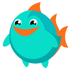 Cheerful cartoon fish with bright colors and a playful expression on a white backdrop