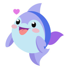 Cute cartoon dolphin with heart shape adorable aquatic creature smiling cheerfully on a white background