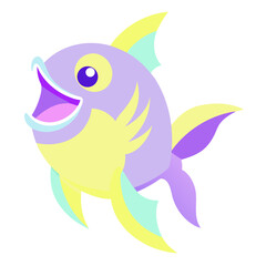 Colorful Cartoon Fish with Open Mouth and Fins Isolated on White Background Illustration