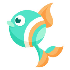 Cheerful Cartoon Fish Illustration in Turquoise and Orange Tones for Childrens Designs and Creative Projects