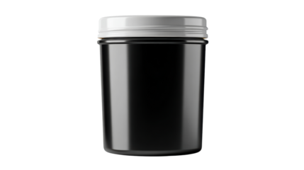 Black jar with a white lid isolated on a white background.