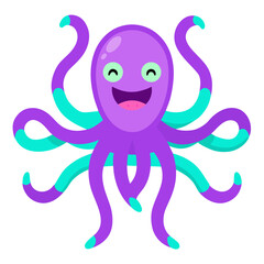 Adorable cartoon octopus with eight tentacles smiling with delight underwater wildlife illustration