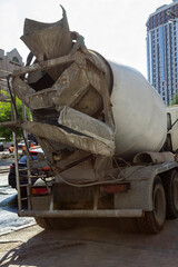 Concrete mixer close-up. Construction equipment.