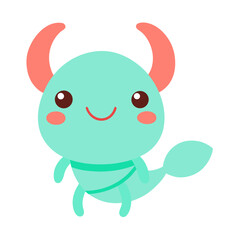 Fototapeta premium Cute cartoon monster with horns and tail in soft pastel colors isolated on white background