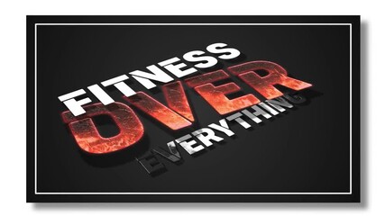 Fitness over everything text motion animation wth fire effect, motivational quote