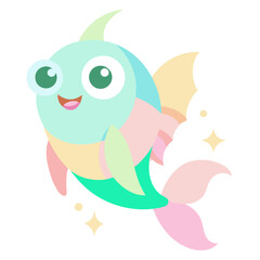 Cartoon fish with playful colors swimming happily in a whimsical underwater world of imagination