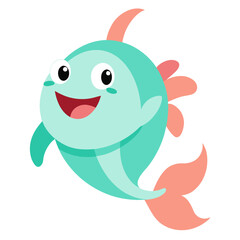 Happy Cartoon Fish Swimming Upward with Cheerful Expression and Colorful Fins Illustration