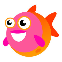 Cheerful cartoon fish with vibrant pink and orange colors perfect for childrens illustrations and designs