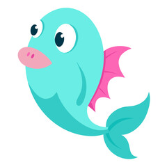 Cute cartoon fish character illustration swimming in the ocean with bright colors and cheerful expression