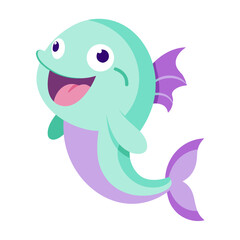 Happy Cartoon Fish Smiling and Swimming Illustration of Underwater Creature on White Background for Children