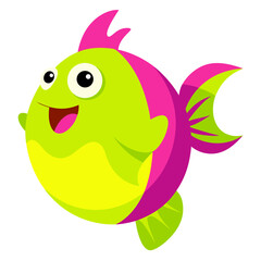 Cheerful cartoon fish with bright colors on a white background in vector illustration