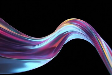 Abstract flowing iridescent ribbon on black background