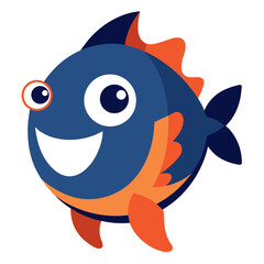 Cheerful cartoon fish swimming merrily with a big smile and playful design isolated