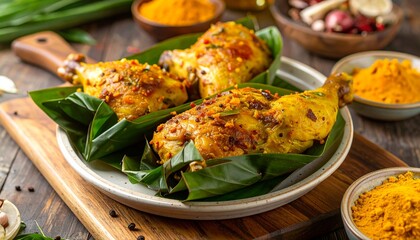 Ayam Betutu Kuning Yellow Spiced Chicken. Traditional Indonesian Food