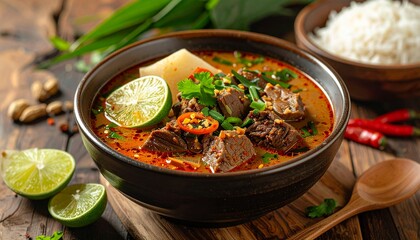 Coto Makassar Beef Soup. Traditional Indonesian Food