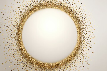 Gold glitter circle frame on light gray background