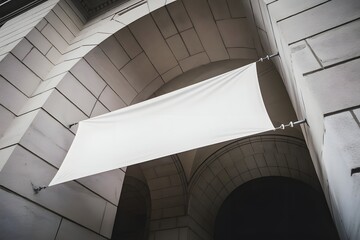 Obraz premium White Blank Hanging Fabric Banner Mockup Template For Advertising