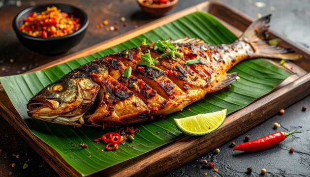 Ikan Baulu Grilled River Fish. Traditional Indonesian Food