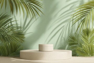 Minimalist podium with tropical foliage (1)