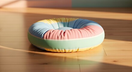 Pet Bed Cushion on floor in wood floor pastel minimal